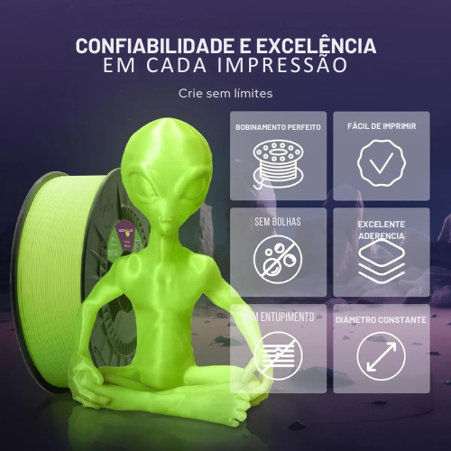 Filamento PLA HD Fosforescente Winkle Verde Alien - Imagem 2