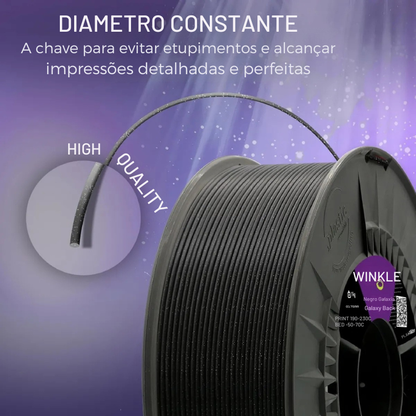 Filamento PLA Glitter Winkle Preto Galaxia - Imagem 3